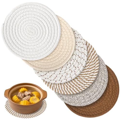 Junrvivy 6 Stück Topfuntersetzer Hitzebeständig Set - 18CM Untersetzer Topf aus Baumwolle Faden...