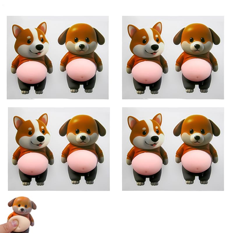 3D Großer Bauch Hunde Sticker, Anti Stress Spielzeug, 4 Stück Dickem Bauch Squishy, Lustige Hunde Aufkleber Für Kinder Und Erwachsene