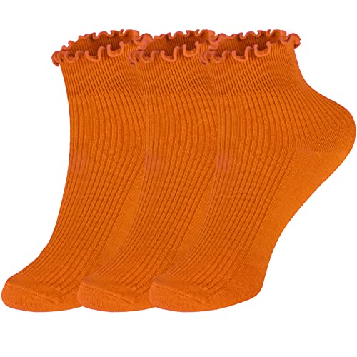 Image of Womens Ankle Casual Socks Lace Ruffle Low Cut Knit Cotton Lettuce Socks for Women Girls