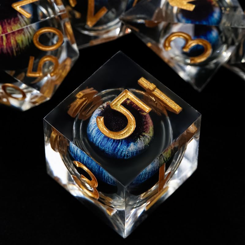 Dragon Eye DND Dice Resin Liquid Core Polyhedral RPG D&d Dice Set with Gift Box, Dungeons and Dragons Dice for Role Playing Table Game D20 D12 D10 D8 D6 D4 D%