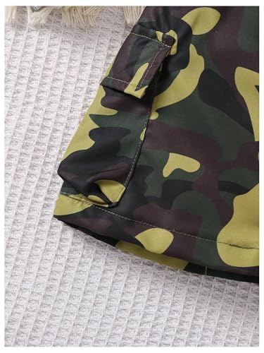 Image of WDIRARA Girl's 2 Piece Outfits Letter Graphic Print Short Sleeve T-Shirt and Camo Print Cargo Skirt Set