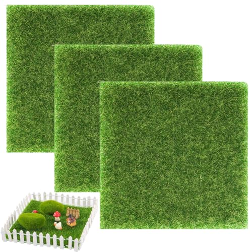 MWUMRCM 3pcs Mini Erba Artificiale, 15CM x 15CM Prato da Giardino Realistico Erba Artificiale Fata Realistica Tappeto Erboso da Giardino in Microerba per Giardino Bambole Casa Decorazione
