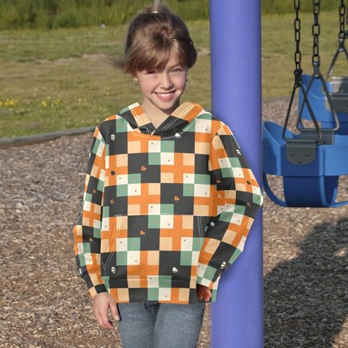 KLL Buffalo Plaid Green Black Cartoon Boys Girls Sweatshirts Sweater Crewneck Cool Hoodie Clothes with Kangaroo Pocket4