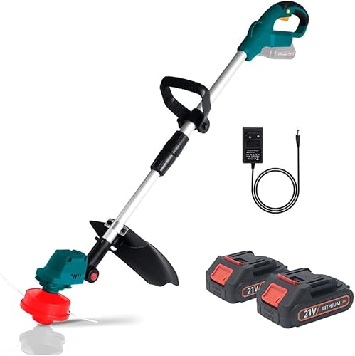 T TOVIA - Recortadora de césped inalámbrica sin escobillas, 21 V a batería, desbrozadora eléctrica de césped de 10 pulgadas con cabeza ajustable,