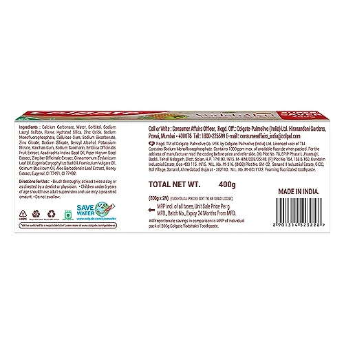 Colgate Vedshakti Toothpaste, Anti-Bacterial Paste for Whole Mouth Health, With Neem, Clove, and Honey, 400g, 200g X 2 (Combo Pack) - Image 7
