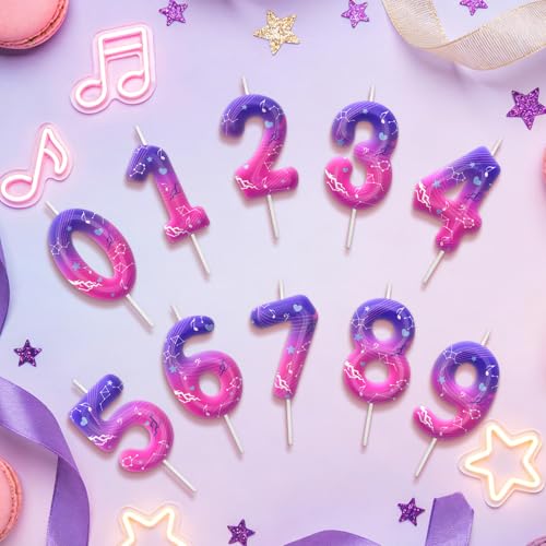 Image of Pink Purple Number 9 Birthday Candles, Cartoon Themed Cupcake Toppers for Boys Girls Cake Decorations, Cake Toppers, Birthday Decorations Party Supplies, Number Candles for Party Decor
