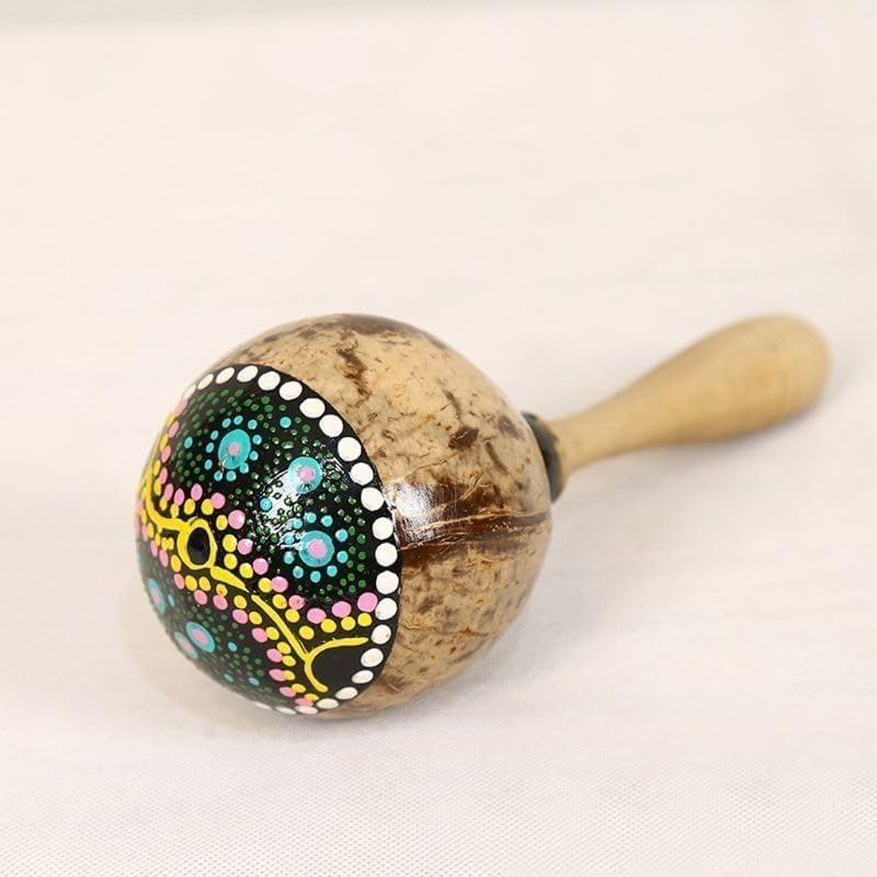 Coconut Shaker Rattle Hand Painted Kashaka Percussion Instrument Natural Coconut Handheld Rhythm Shaker Indonesian Style for Rhythm Practice Jam Session Ambient Percussion Use