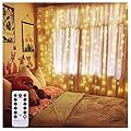 AMARS Curtain Lights 6.5ft x 6.5ft Warm White Backdrop LED Window Fairy String Lights Battery Operated with 8 Modes Remote Control Timer for Bedroom Wedding Party Christmas Indoor Outdoor