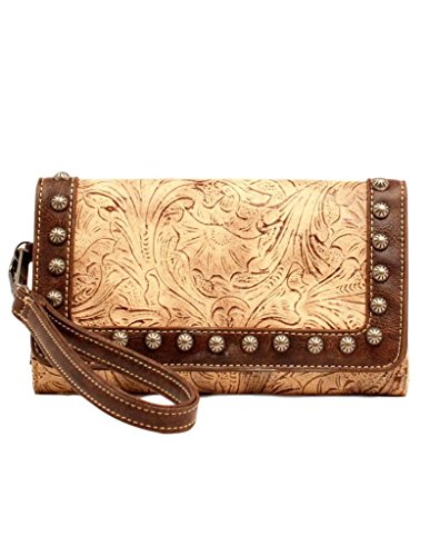 Blazin Roxx Women's Embossed Studded Clutch Wallet Brown One Size