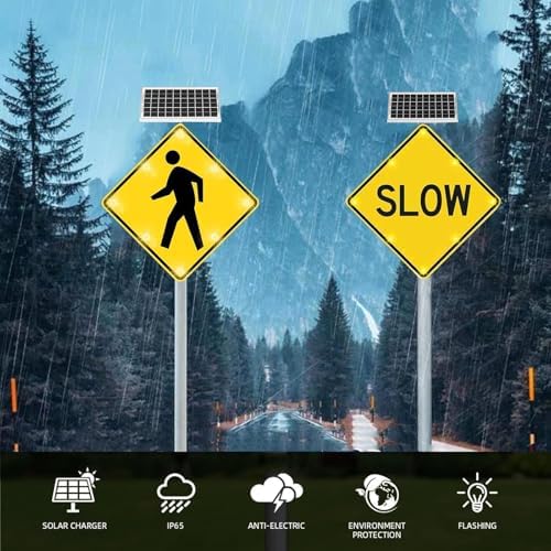 24-Inch Solar-Powered LED Pedestrian Crossing Sign - Flashing Traffic Warning with Reflective Film for Enhanced Visibility and Safety