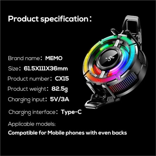 Image of Cubonic X Memo CX15 IceStorm Game Cooling Fan L1-5V Mode /AI Mode Phone Radiator Cooler with Central Temp Display 3 Mode RGB(Rainbow, Breathing,Gradient) Cool Light for Lag-Free Use
