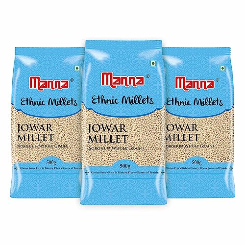Image of Manna 100% Whole Grain Jowar Sorghum Millet Great Millet Bili Jola Jonnalu Cholam Natural grains (Unpolished) 1.5Kg (500g (Pack of 3)
