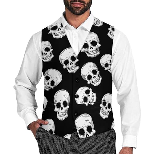 Funny Skull Men's Suit Vests Business Formal Dress V-Neck Waistcoat Tops with 2 Pockets