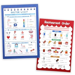 BOXOB Notizblöcke für Kinder, 40 Seiten, Restaurant-Bestellung und 40 Seiten, Arztbesuch, Spielzeitblöcke, Arzt und Kellner, Rollenspiel-Papierblöcke für Kinder, sorgen für Spaß und regen die Fantasie
