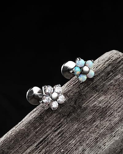 Jewseen G23 Titanium Cartilage Studs 16G Helix Earrings Flat Back Stud CZ Cartilage Earrings Opal Lip Rings Threadless Push in Lip Stud Medusa Monroe Piercing Jewelry Tragus Conch Nose Piercing3
