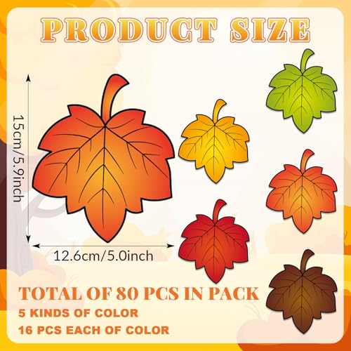 Image of gisgfim 80Pcs Fall Cutouts Maple Leaves Decorations Bulletin Board Autumn Theme Maple Leaf Paper Cut-Outs Classroom Decor for Boy Girl DIY Craft Photo Wall Kindergarten Preschool Party Favor Supply