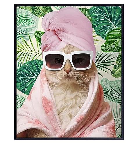Amazon.com: Cat Bathroom Decor for Women - funny Cute Cat Wall Art ...