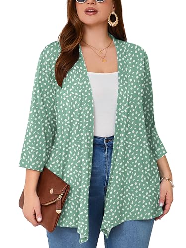 Image of AusLook Women's Plus Size Lightweight Open Front Cardigan 3 /4 Sleeve Cover Ups Shrugs Shawls and Wraps Kimono Jacket Coat