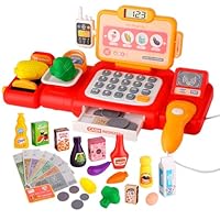 CEMIRK Cash Register for Kids – Toy Till with Scanner, Play Money & Food Accessories, Kids Till for Pretend Play & Learning, for 3+ Year Old Boys & Girls