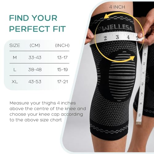 Image of WELLESA NeoSoft Knee Support Knee Cap for Men & Women | Pain Relief knee Brace Compression Knee Sleeve for pain relief vericose veins Sports, Gym & Injury Recovery (1 Pair) Medium
