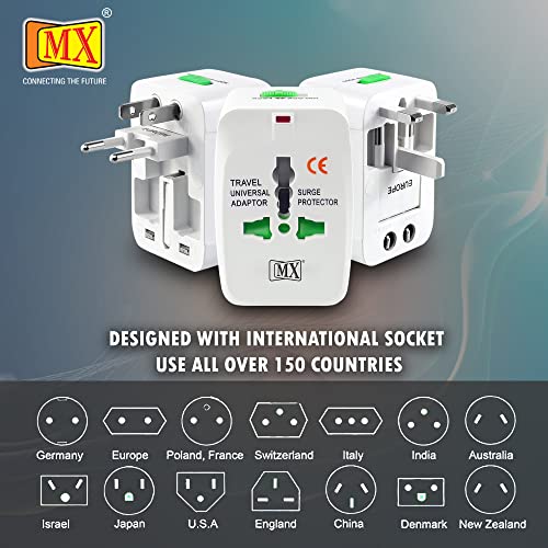 Image of MX Universal Travel Adapter Worldwide All Over 150 International Countries with LED & Child Safety Shutter-Universal Socket Compatible in UK Europe USA Australia China Japan & Thailand