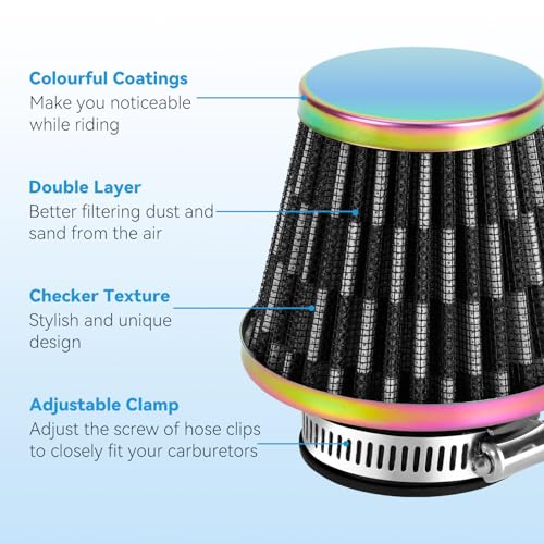 Image of EOPOAYI 38mm (1-1 /2 inch) Air Filter Compatible with GY6 50cc 125cc 150cc 139QMB Taotao Scooter Moped VIP Thunder ATM Pony50 Baja Jonway Roketa ATV Quad 4 Wheeler Go Kart Pit Dirt Bike Parts Rainbow