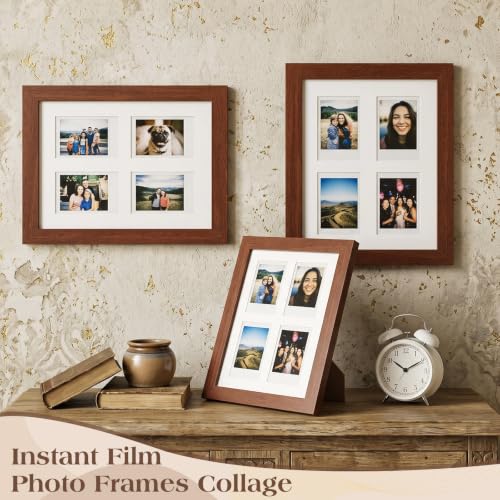 Image of Namalu 2 Pcs 2 x 3 Multi Picture Collage Frame Wall Decor with 4 Openings Walnut Wood Mini Film Photo Wall Frames for Display Wedding Decoration, 9.8 x 7.9 Inches
