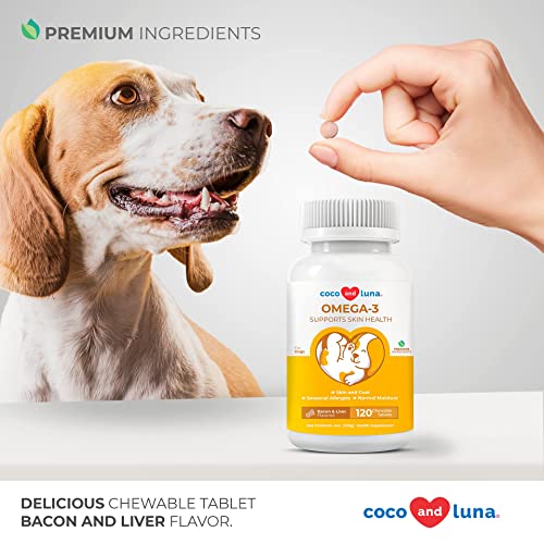 Omega 3 For Dogs With Salmon Oil For Dogs Skin And Coat - 120 Chewable Tablets - Fish Oil For Dogs With Omega 3 6 9, Epa & Dha Fatty Acids For Dog Shedding, Dry Skin & Heart Support #TOP4