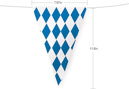 Miniatura 2 de Bandera de banderín de Oktoberfest de 150 pies  5 paquetes de doble cara Oktoberfest bávara fiesta bávara banderas decorativas a cuadros azules y