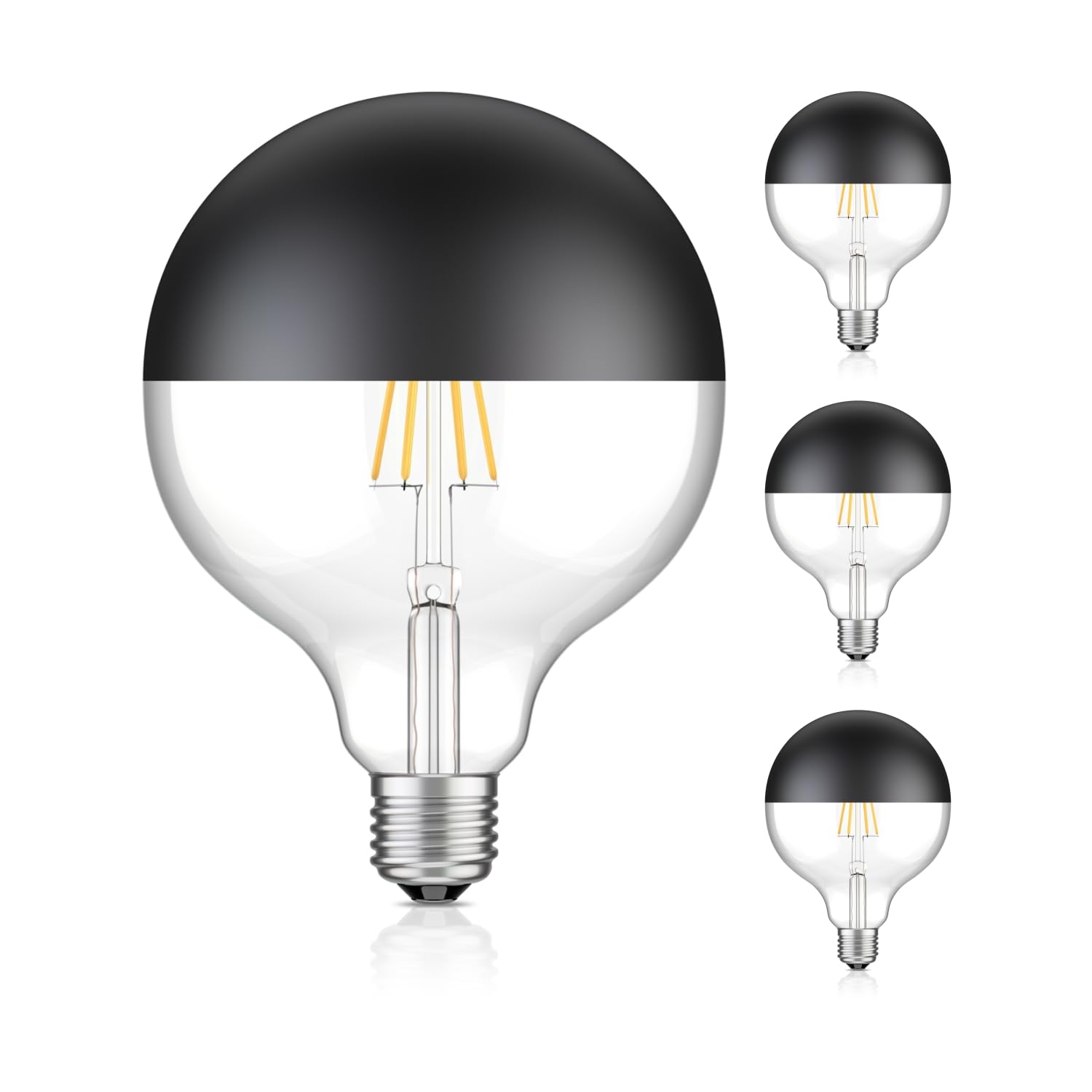 ledscom.de 4 bombillas LED E27, G125, blanco cálido (2700 K), 6,7 W, 660 lm, espejo de cabeza (negro)