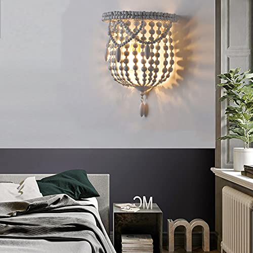 Applique chambre perles de bois pour un éclairage de chevet doux