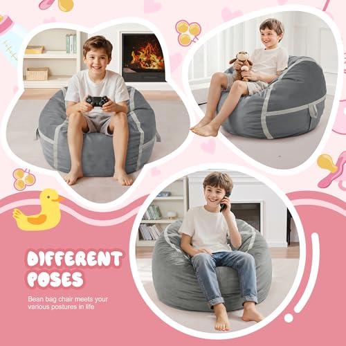 Image of 2FT Bean Bag Chair 2'Bean Bag Chairs with Memory Foam Filled Small Bean Bag | Bean bags with Machine Washable Cover Dutch Velvet Fabric, Comfy Chairs for Living Room, Bedroom, Dorm, Lightgrey