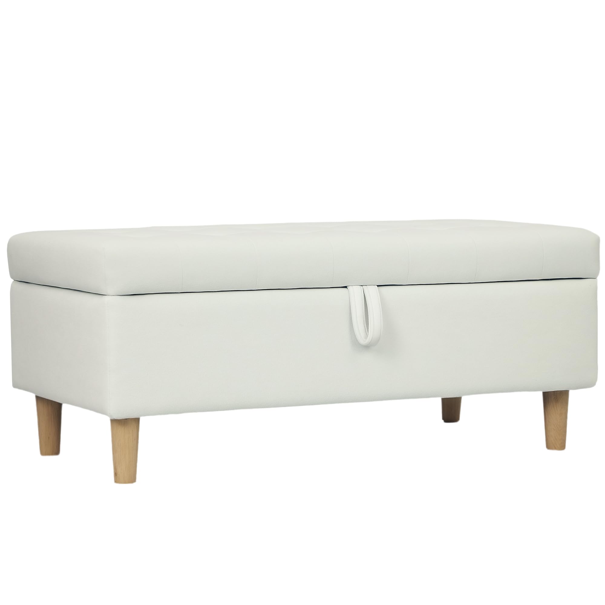 HOMCOM Sitzbank mit Stauraum mit Samt-Optik 115 x 50 x 43 cm Cremeweiß | Sitztruhe, Bettbank mit Holzbeine, Polsterbank, für Wohnzimmer, Schlafzimmer, Flur