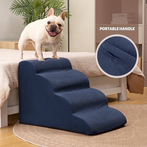 Image of Aodisman 4-Step Dog Stairs and Ramp for Beds or Couches,Non-Slip Sturdy Pet Steps for Small Dogs and Cats,17.4 inch H,Blue