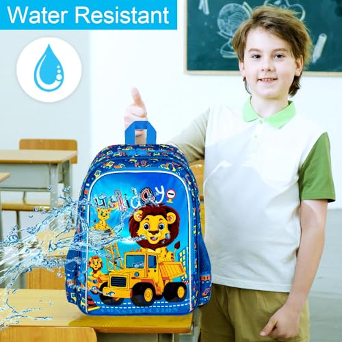 Image of 16 inch Kids Backpack for Boys, 3Pcs Excavator Bookbag Set for Elementary Preschool Kindergarten, Lion School Backpacks with Lunch Box(Blue)