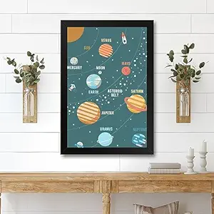 GADGETS WRAP Printed Photo Frame Matte Painting for Home Office Studio Living Room Decoration (11x14inch Black Framed) - Solar System