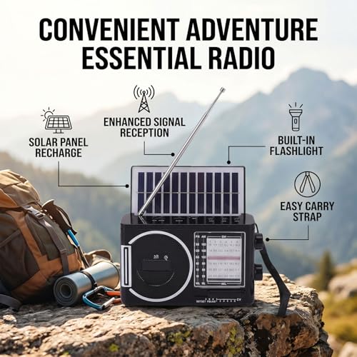Radio portátil Bluetooth AM FM SW con carga solar y linterna miniatura 6