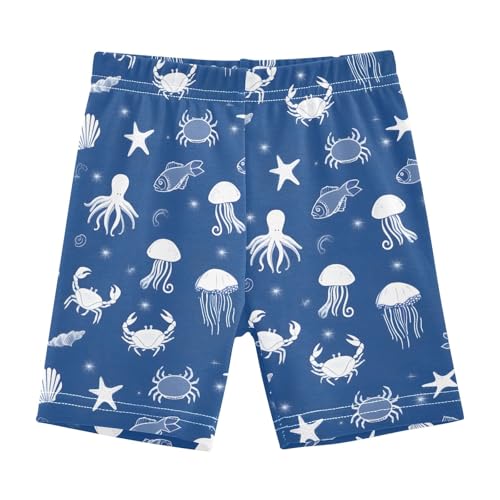 Cute White Jellyfish Girls Shorts Elastic Waist Sports Shorts Girls Leggings Pants for 4-10 Years
