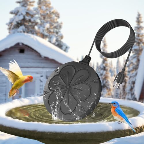 kapwall 110W Bird Bath Heater for Outdoors in Winter–Cast Aluminum Submersible Pond Deicer,Thermostatic Chicken Water Heater,Power Cord 4.92 Ft/1.5M(Black)