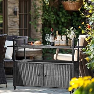 Outvitaoutdoorstoragecabinetweatherproofbuffetcabinetwickerpatiobartablewith2doorsshelvesglasstabletopforgardencushionspooltoysandpottingsupplies Urban Country Home Decor Outvita outdoor storage cabinet weatherproof buffet cabinet wicker patio bar table with 2 doors shelves glass tabletop for garden cushions pool toys and potting supplies urban country home decor