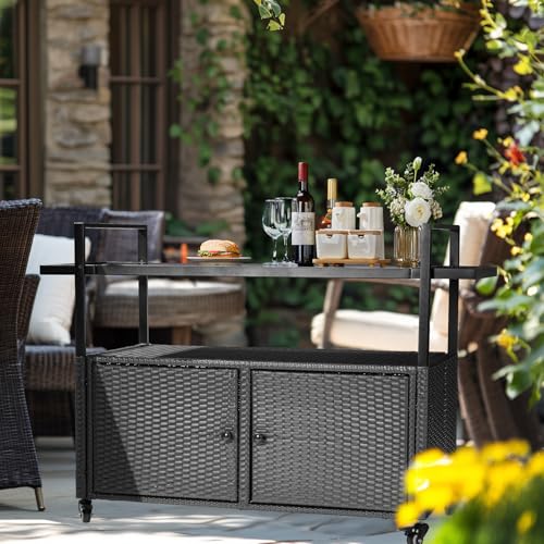 Outvitaoutdoorstoragecabinetweatherproofbuffetcabinetwickerpatiobartablewith2doorsshelvesglasstabletopforgardencushionspooltoysandpottingsupplies Urban Country Home Decor Outvita outdoor storage cabinet weatherproof buffet cabinet wicker patio bar table with 2 doors shelves glass tabletop for garden cushions pool toys and potting supplies urban country home decor