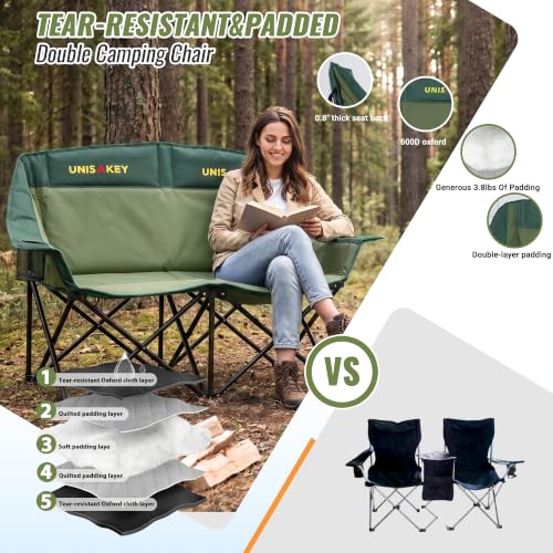 Unisakey Silla de Camping Doble, Loveseat Sobredimensionado Capacidad 650LBS, Verde miniatura 4