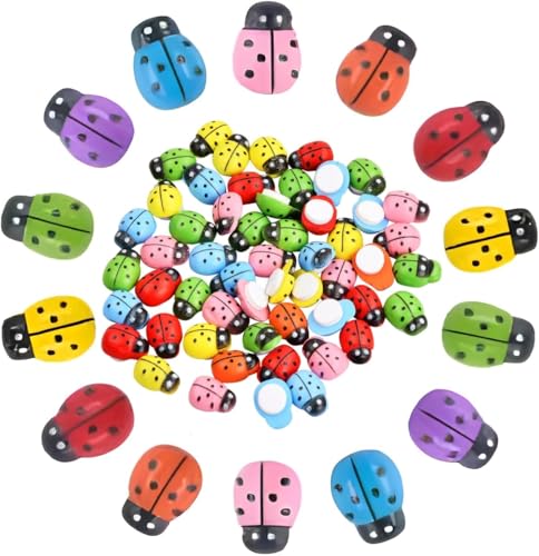Coccinelle Decoration en Bois,100 pièces de Mini Coccinelle Rouge en Bois Coccinelle en Bois pour le bricolage Scrapbooking Party Wedding Decoration(9 * 12mm)