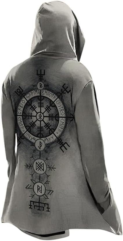 Mid-Length Hoodie 3D All Printed Odin Myth Symbols Spring Fall Men Women Capes Medieval Cosplay