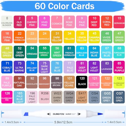 OLINGYOU 60 Colors Alcohol Markers with Base Dual Tip Drawing Markers for Comics Coloring Sketching Illustration, — view 2