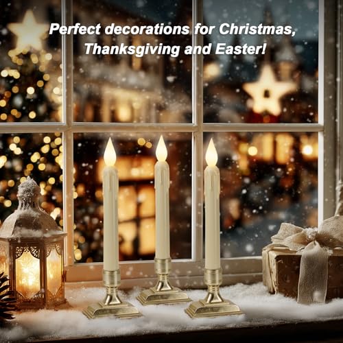 Image of 6 Pcs Sensor Dawn to Dusk Window Candles, Flickering Battery Candles for Windows, Ultra Bright Fake Candle Lights with Gold Holders, Led Candlesticks for Xmas Home Decor, White Light