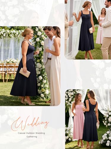 Image of YIOYOLA Womens Casual Summer Dress with Pockets | Sleeveless Square Neck Flowy A-Line Midi Sundress for Beach & Wedding Guest