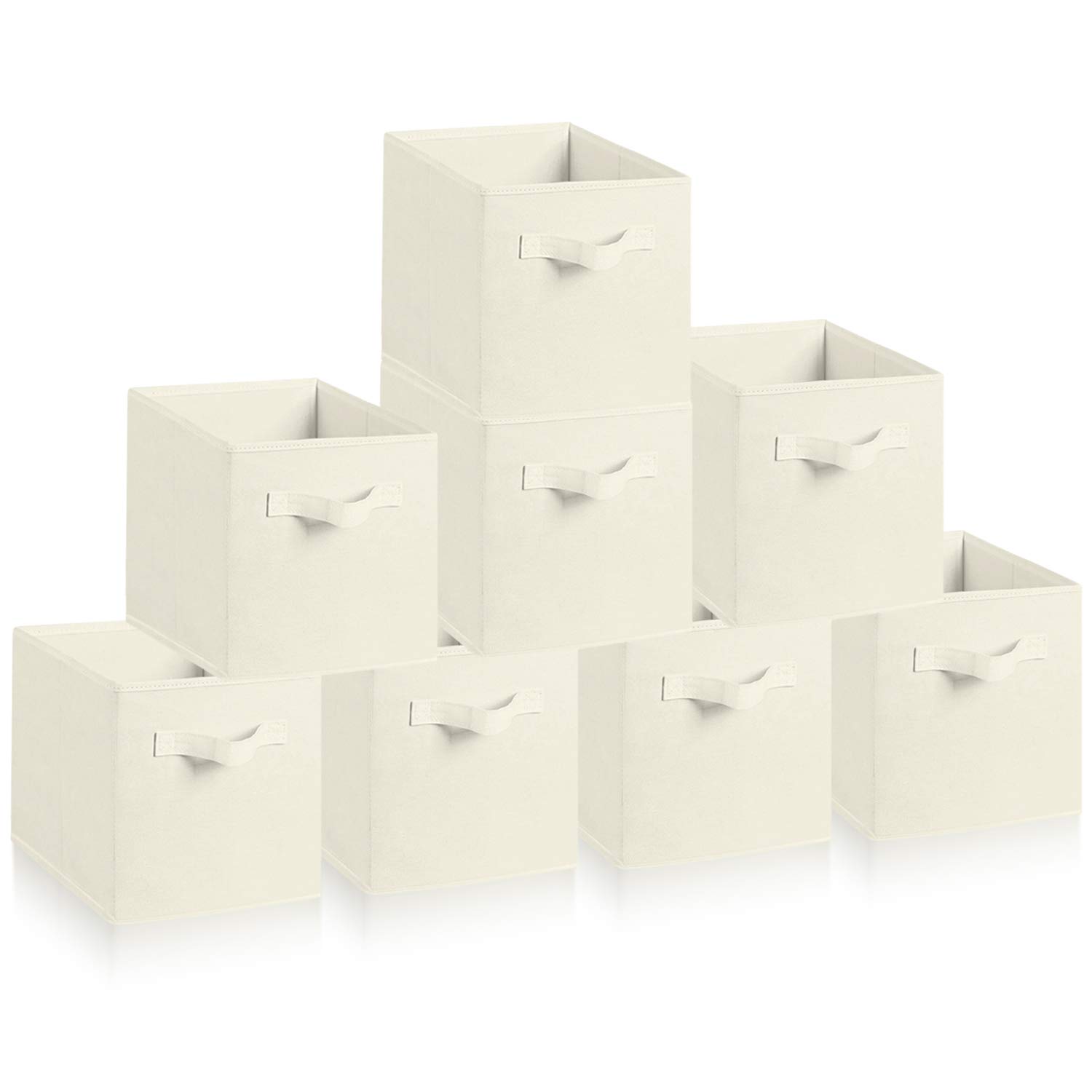 Hibtn Set of 8 Foldable Storage Box, Fabric with Handles Storage Cubes And Cloth Storage Organizer Drawer For Closet And Toys Storage,27 x 27 x 27 cm, Beige โ image 1