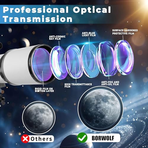 BORWOLF Telescope 80mm Aperture 600mm - Astronomical Portable Refracting Telescopes Fully Multi-Coated High Transmission Coatings AZ Mount with Tripod - Thumbnail 6