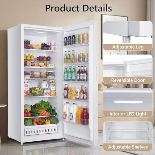 Image of Electactic 21.2 Cu. Ft. Upright Freezer, Large Capacity Stand Up Freezer /Convertible Refrigerator, Reversible Door, LED Display, Door Alarm for Home, Basement, Kitchen Commercial, White
